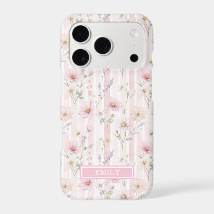 Pink Wildflower Striped Monogrammed