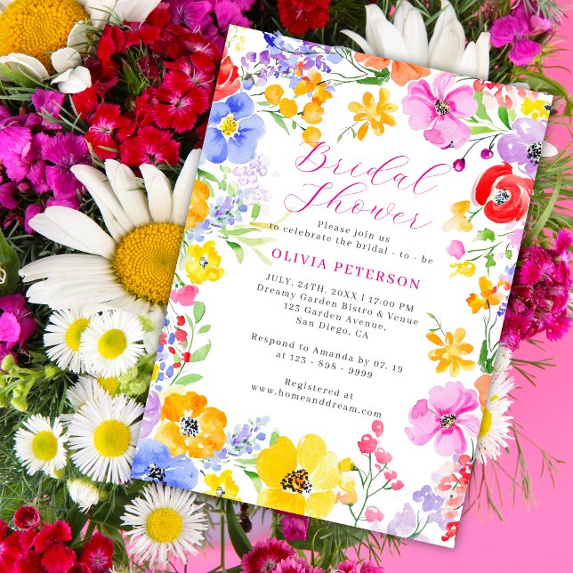 Pink Wildflower Summer Garden Bridal Shower  Invitation (Creator Uploaded)