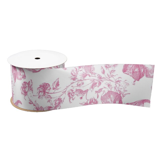 Pink Wildflower Tea Bridal Shower Satin Ribbon (Spool)