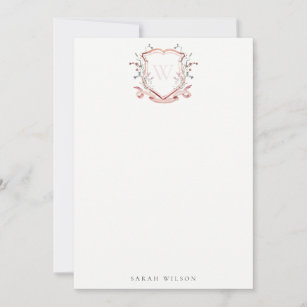 Pink Wildflower Watercolor Crest Bridal Shower Card