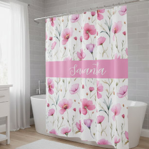 Pink Wildflower Watercolor Custom Name