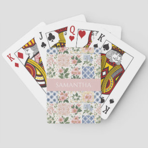 Pink Wildflower Watercolor Floral Name Playing Cards