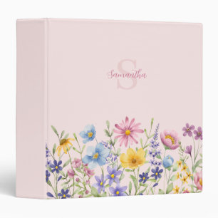 Pink Wildflower Watercolor Monogram Name Binder