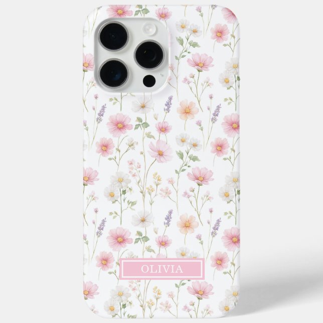 Pink Wildflower Watercolor Monogrammed Case-Mate iPhone Case (Back)
