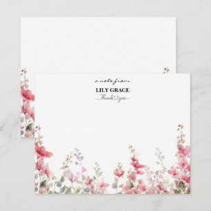 Pink Wildflower Watercolor Stationery Thank You  Card