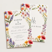 Pink Wildflower Wedding Invitation Suite,Garden We