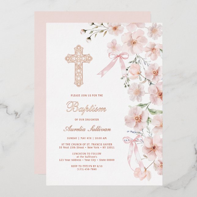 Pink Wildflowers and Bows Arch Baptism (Front/Back)