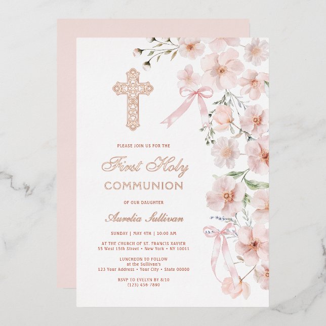 Pink Wildflowers and Bows Arch First Communion (Front/Back)