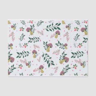 Pink Wildflowers and Whimsical Mushrooms Garden Tissue Paper