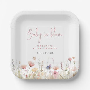 Pink Wildflowers Baby In Bloom Baby Shower Paper Plate