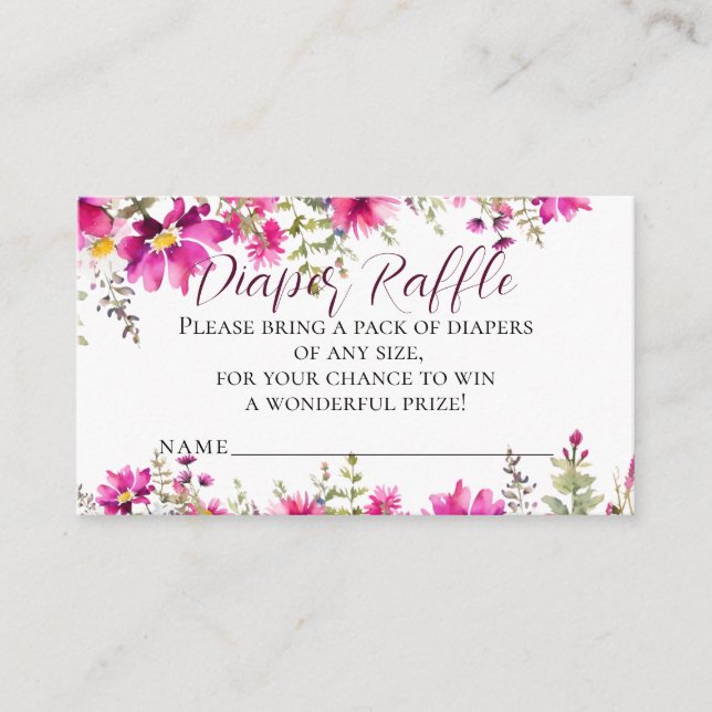 Pink Wildflowers Baby Shower Diaper Raffle Enclosure Card (Front)