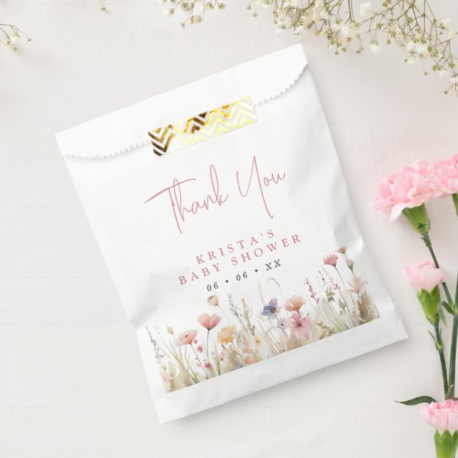 Pink Wildflowers Baby Shower Thank You Favour Bag (Sealed)