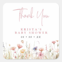Pink Wildflowers Baby Shower Thank You Favour