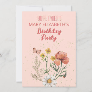 Pink Wildflowers BIrthday Party Invitation
