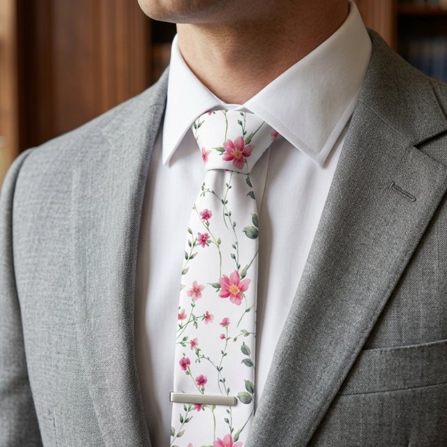 Pink wildflowers boho trendy unique tie (Creator Uploaded)