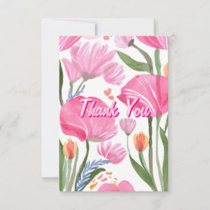 Pink Wildflowers Floral Watercolor Thank You Card