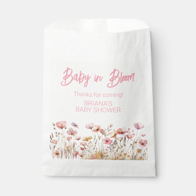 Pink Wildflowers Girl Baby Shower Favour Bag (Front)