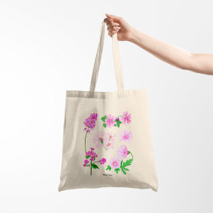 Pink wildflowers in watercolours tote bag