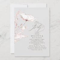 Pink Wildflowers Light Grey Elegant Baby Shower