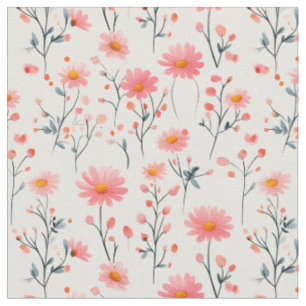 Pink Wildflowers on Ivory Fabric