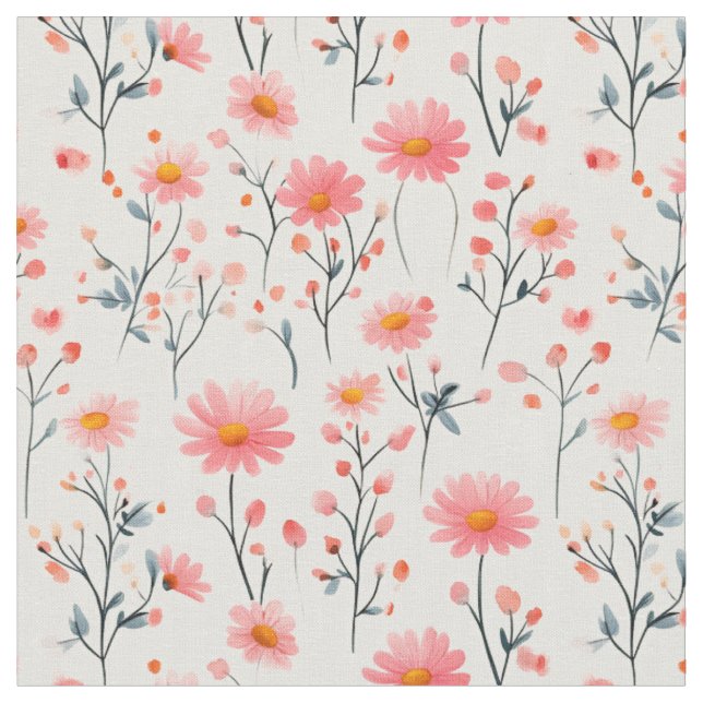 Pink Wildflowers on Ivory Fabric (Close Up)
