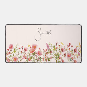 Pink Wildflowers Personalized Desk Mat
