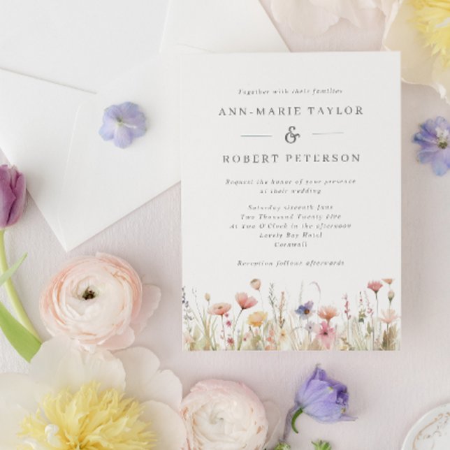 Pink Wildflowers Rustic Spring Wedding Invitation (Creator Uploaded)