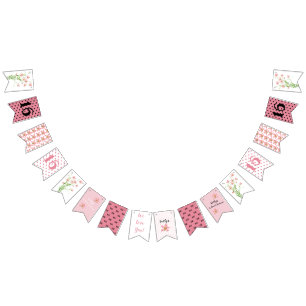 Pink Wildflowers Sweet Sixteen Birthday Party Bunting Flags