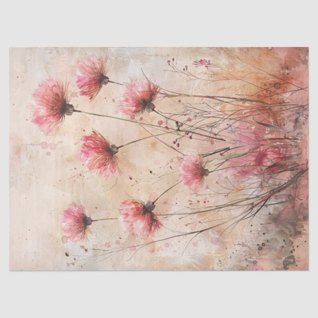 Pink Wildflowers Watercolor Decoupage Tissue Paper (Front)