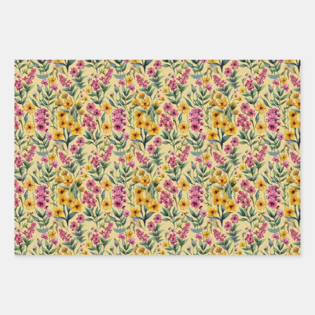 Pink wildflowers  wrapping paper sheet (Front)