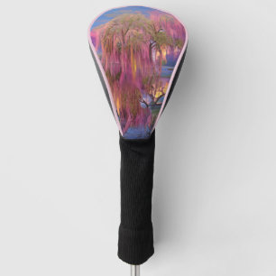 Pink Willow tree at sunset by the pond Golf Head Cover