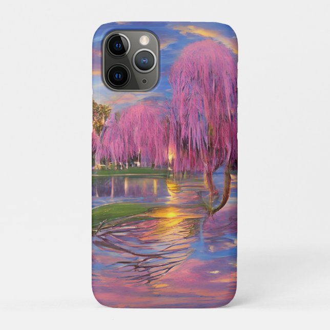 Pink Willow trees at sunset by the pond    Case-Mate iPhone Case (Back)