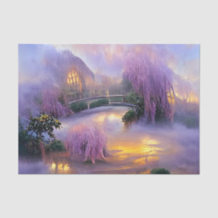 Pink Willow trees at sunset by the pond Tissue Paper