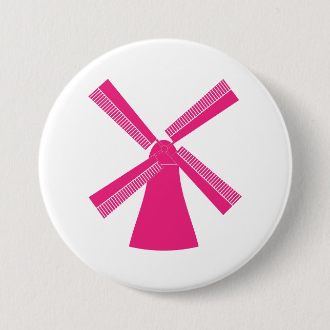 Pink Windmill 3 Inch Round Button (Front)