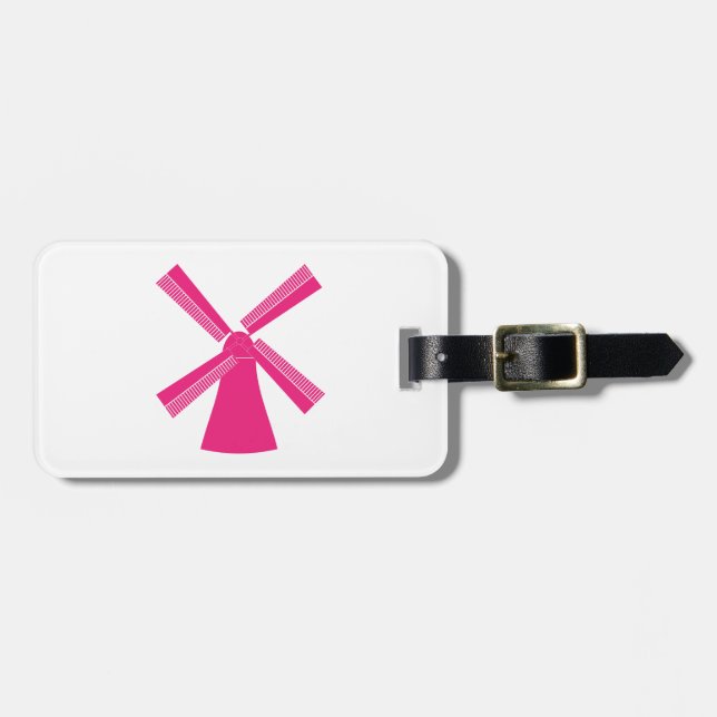 Pink Windmill Luggage Tag (Front Horizontal)