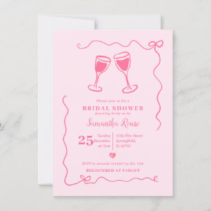 Pink Wine Bridal Shower Valentine with Bow Invitation