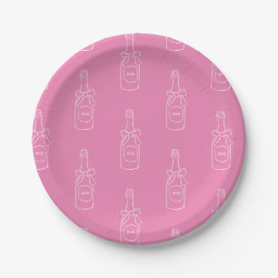 Pink Wine Champagne Bottle Pattern Bridal Shower Paper Plate