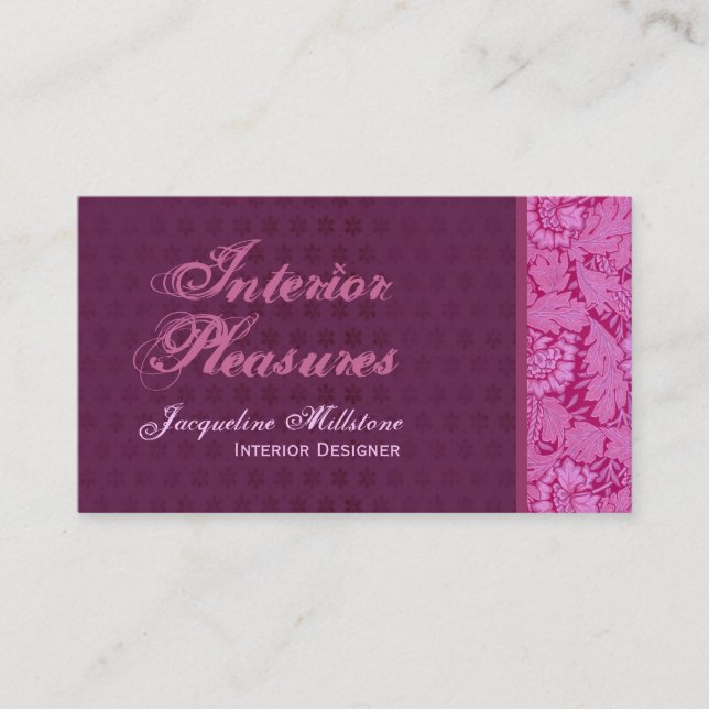 Pink & Wine Damask Monogram Business Card (Front)