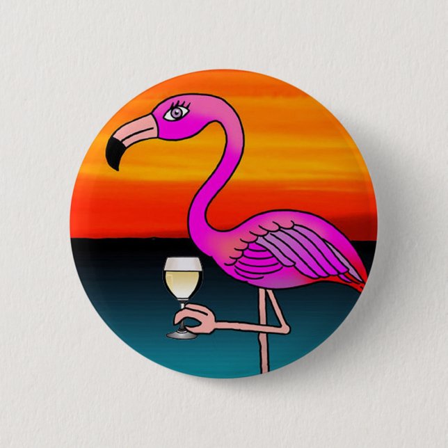 Pink Wine drinking Flamingo 2 Inch Round Button (Front)