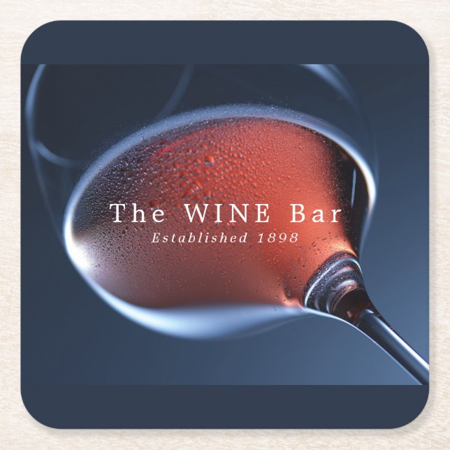 Pink Wine Glass, Wine Bar/Winery Square Paper Coaster (Front)