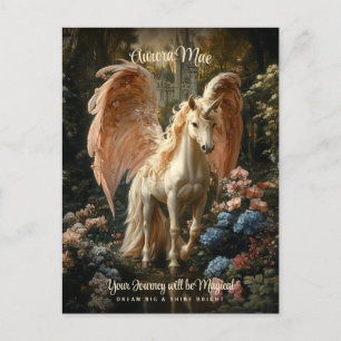 Pink Winged Unicorn Magical Castle Pegasus Postcard