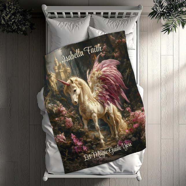 Pink Winged Unicorn Woodland Fleece Blanket (Creator Uploaded)