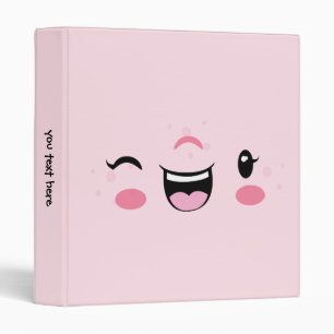 Pink Winking Kawaii Face Binder