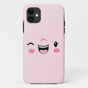 Pink Winking Kawaii Face Coque