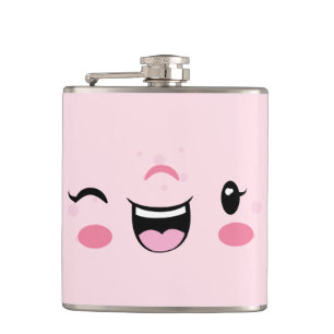 Pink Winking Kawaii Face Flask