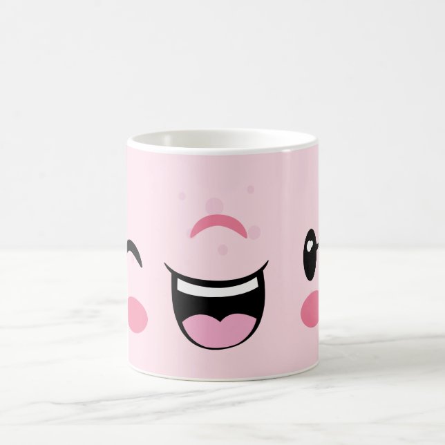 Pink Winking Kawaii Face Mug (Center)