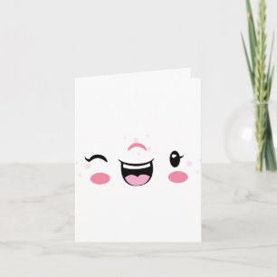 Pink Winking Kawaii Face Note Card