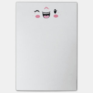 Pink Winking Kawaii Face Note Cards