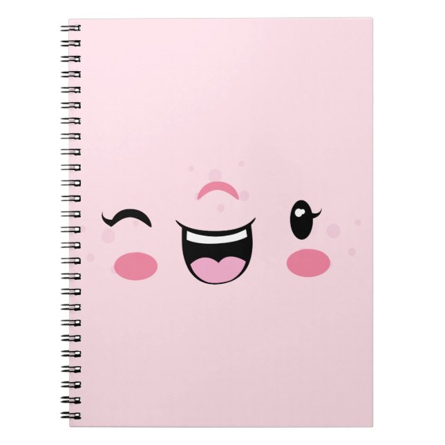 Pink Winking Kawaii Face Notebook (Front)