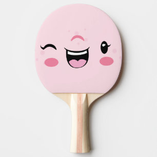 Pink Winking Kawaii Face Ping Pong Paddle